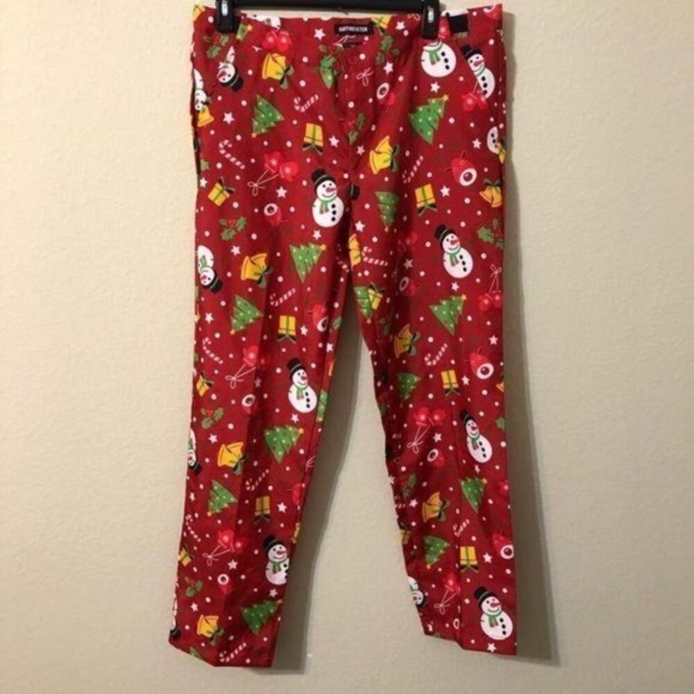 Suitmeister Christmas Pants Red Snowmen  Trees